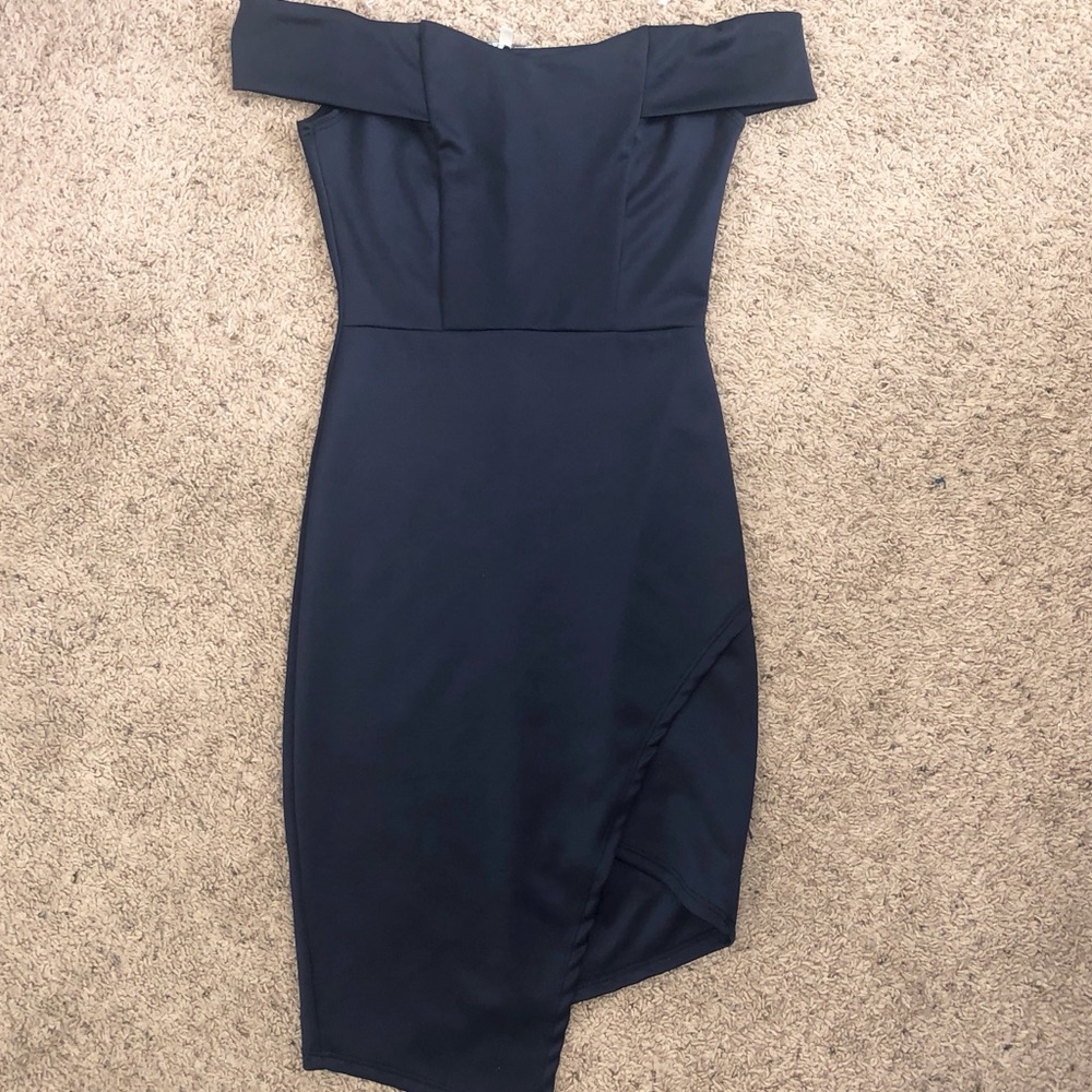 Off the shoulder dark blue dress